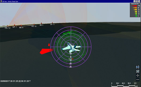 Screenshot showing a 3d interface in the Mission Offensive Jammer Operations (MOJO) software